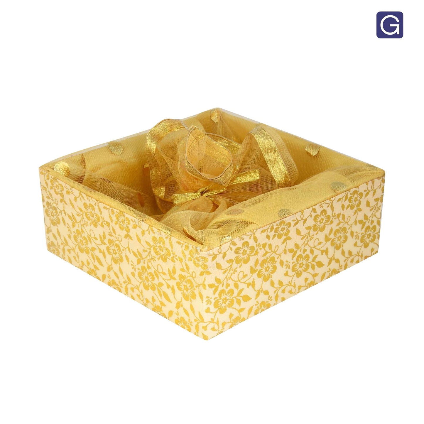 Floral Gold Hamper Basket - Close-Up Design Detail | Grownex Packaging
