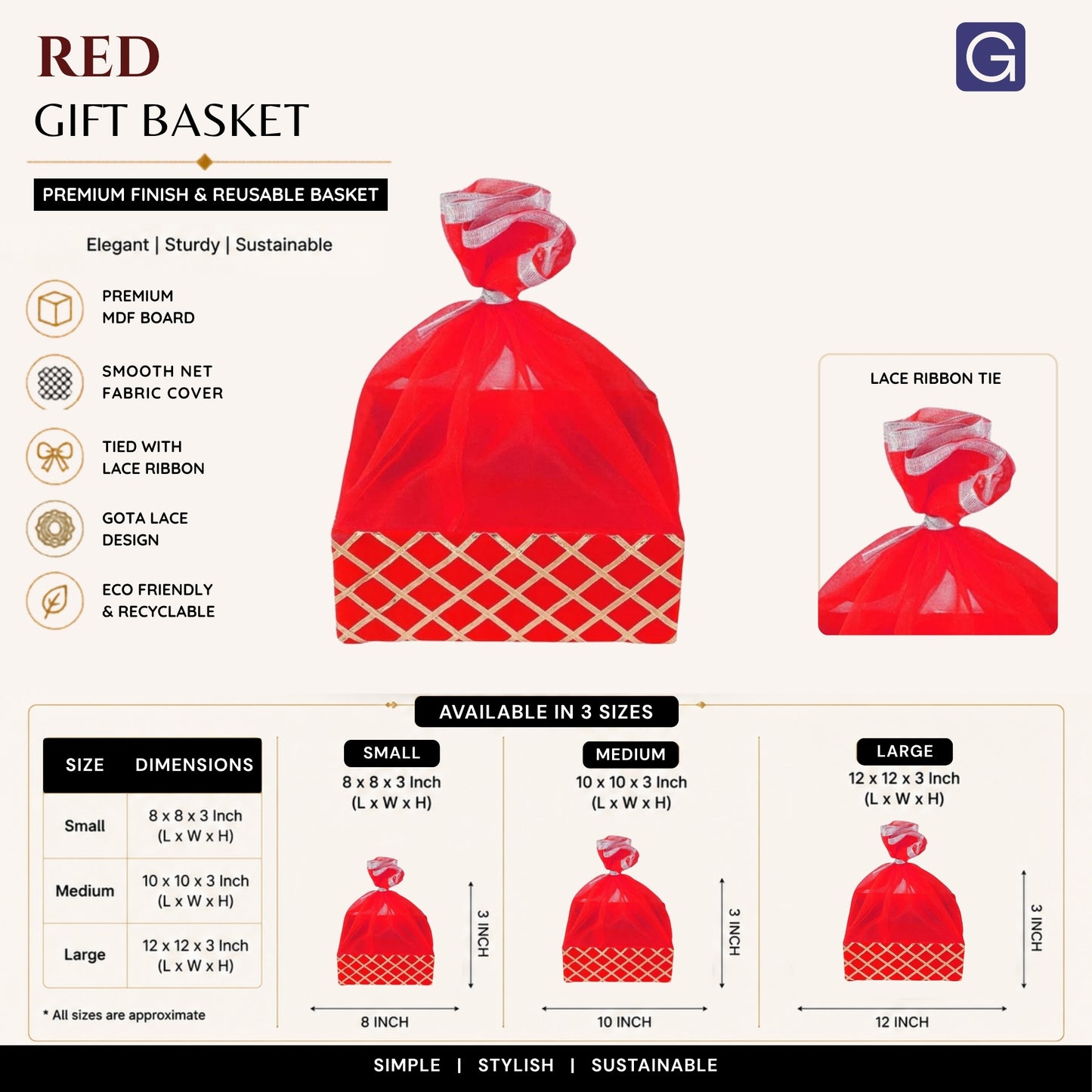 Square Lace Red Gift Basket  | Festive & Return Gift Packaging