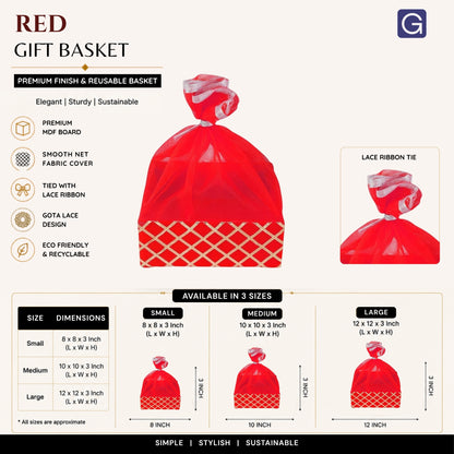 Square Lace Red Gift Basket  | Festive & Return Gift Packaging