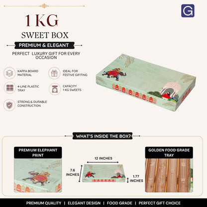 Green Elephant 4 Line Sweet Box | 1kg Premium Mithai Gift Packaging Box