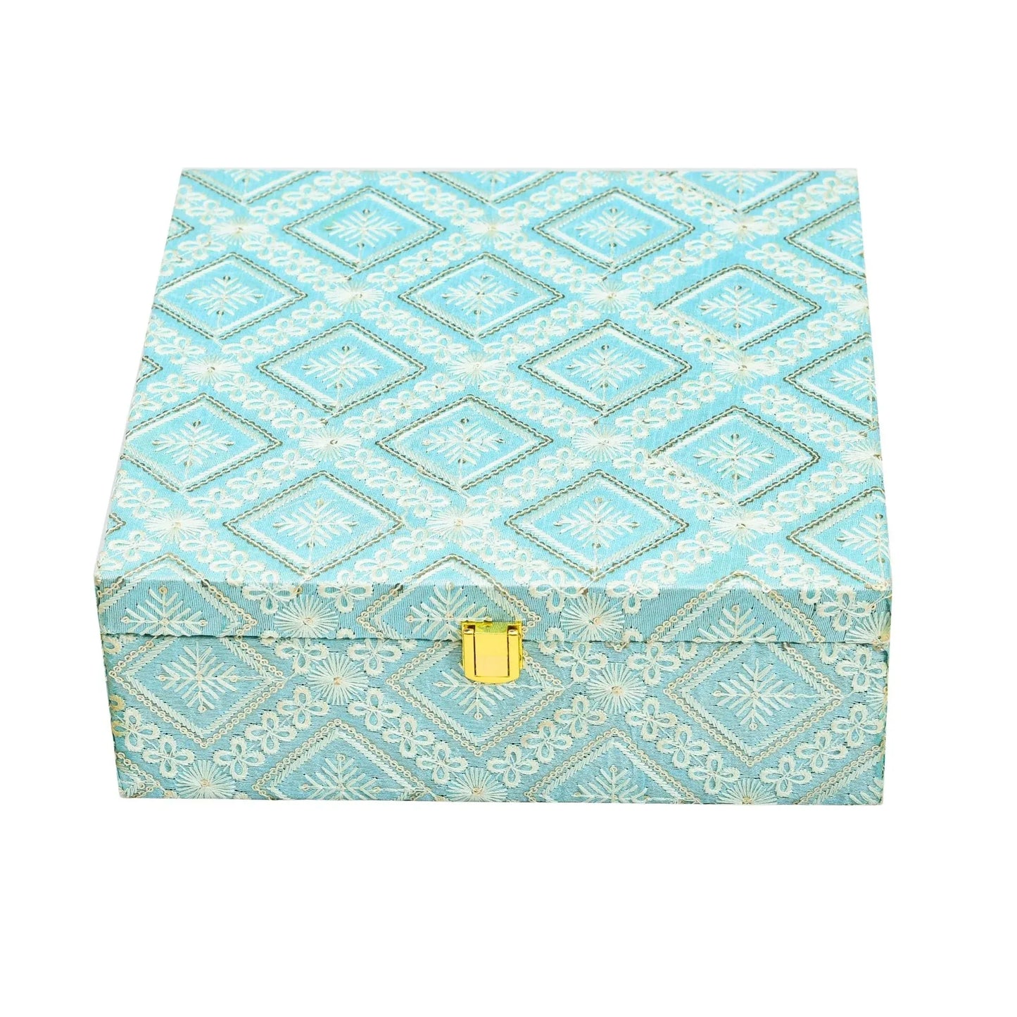 Premium Sky Blue Fabric Finish Empty Gift Box with Lock | Grownex Packaging | wooden box