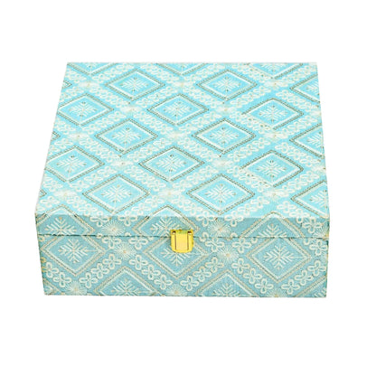Premium Sky Blue Fabric Finish Empty Gift Box with Lock | Grownex Packaging | wooden box