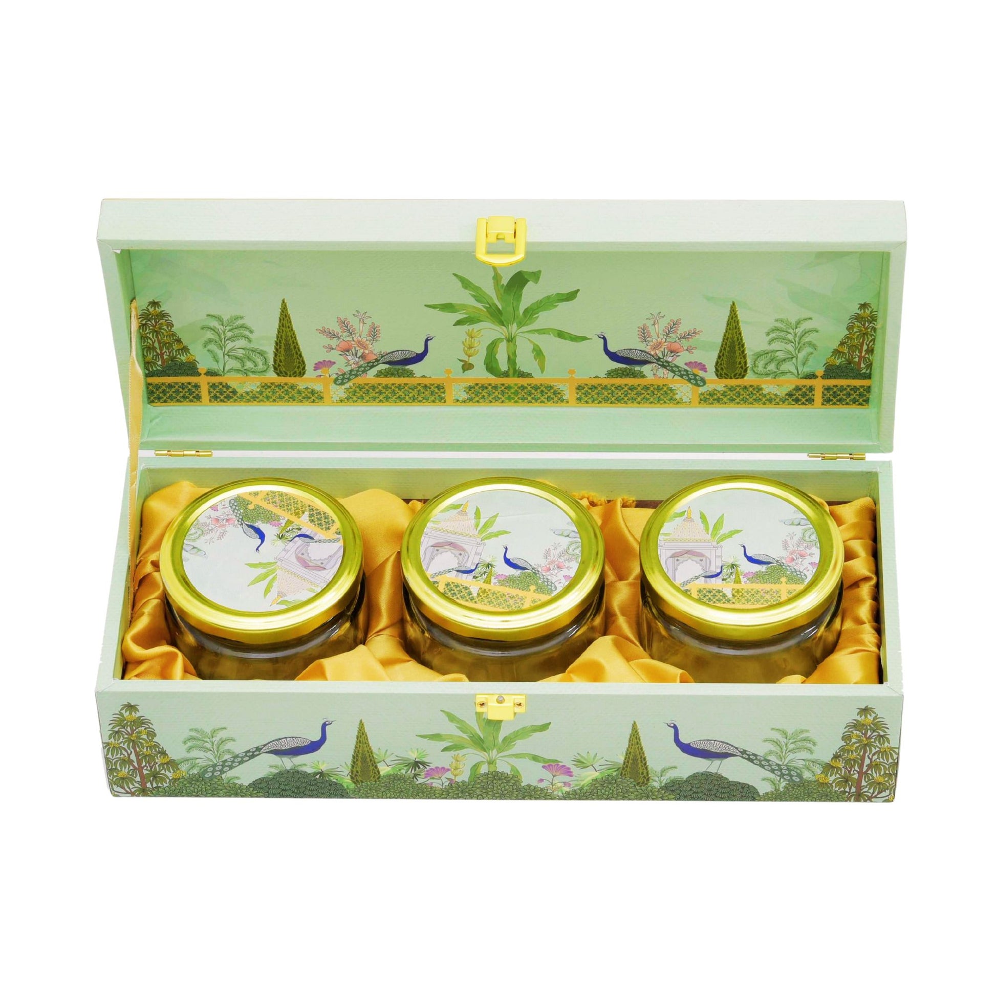 Luxury Shubh Diwali Peacock Wooden Gift Box – 3 Jar Dry Fruit & Sweet Hamper | Festive Gifting | Grownex Packaging | wooden box