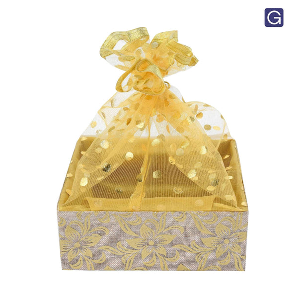Golden Jute Gift Basket - Front View | Grownex Packaging