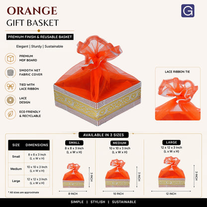 Orange Wooden Gift Hamper Basket | Decorative Basket for Festive Gifting