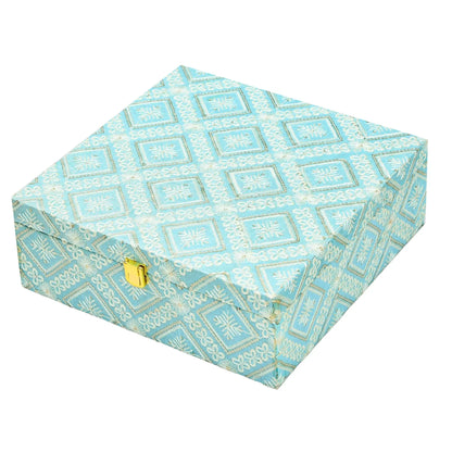 Premium Sky Blue Fabric Finish Empty Gift Box with Lock | Grownex Packaging | wooden box