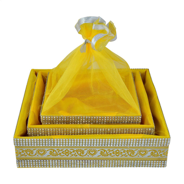 Yellow Gift Hamper Basket Set of 3 - Close-Up Design Detail | Grownex Packaging