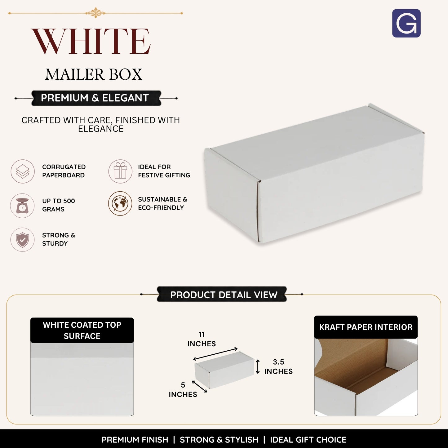 11x5x3.5 Inch White Mailer Box | Corrugated Packaging Box
