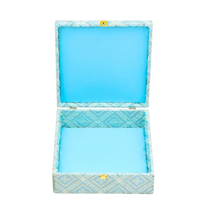 Premium Sky Blue Fabric Finish Empty Gift Box with Lock | Grownex Packaging | wooden box