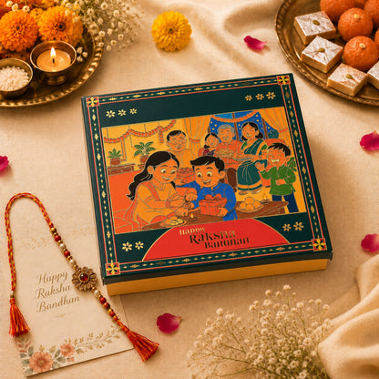Dark Green Rakhi Gift Packaging Box 7.9 x7.9x2.25 Inches | Premium Empty Hamper Box