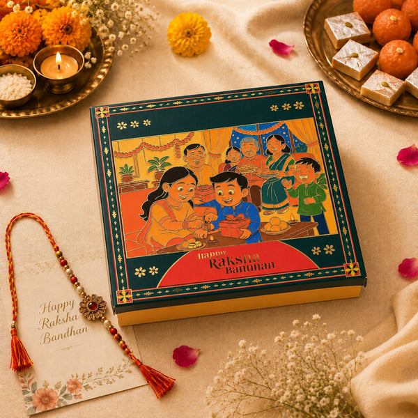 Dark Green Rakhi Gift Packaging Box 7.9 x7.9x2.25 Inches | Premium Empty Hamper Box