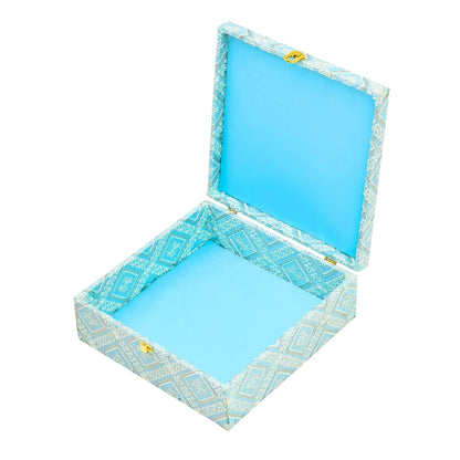 Premium Sky Blue Fabric Finish Empty Gift Box with Lock | Grownex Packaging | wooden box