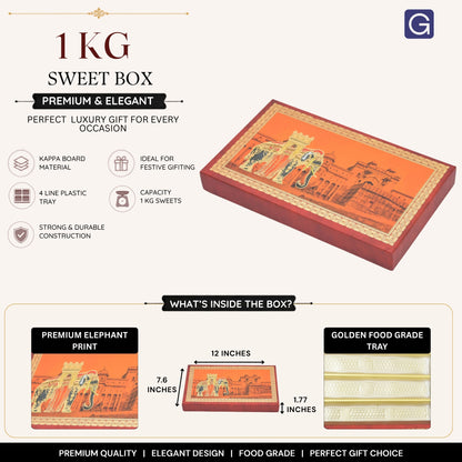 Red Elephant Foil 4 Line Sweet Box | 1kg Premium Matte Finish Mithai Gift Box