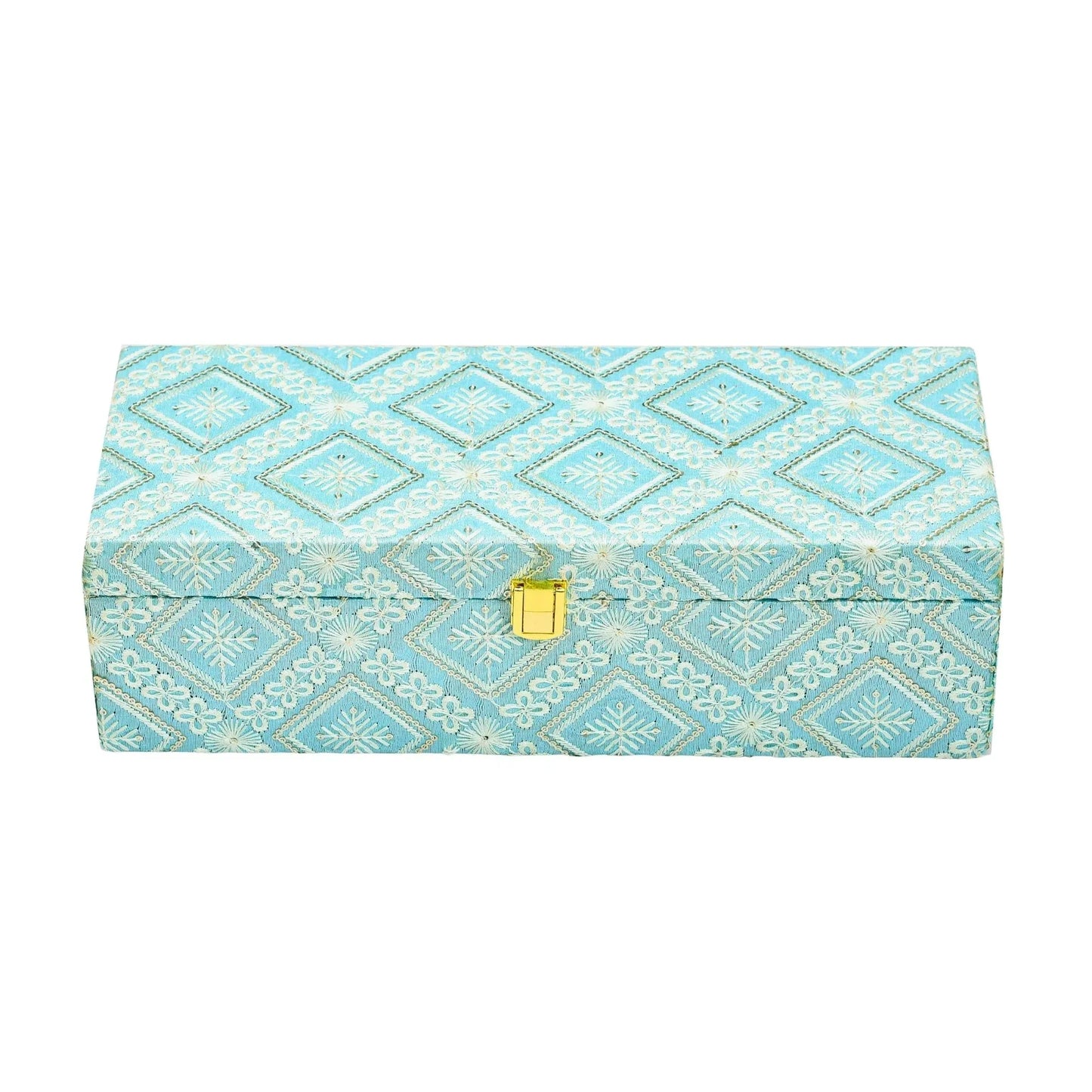 Premium Sky Blue Fabric Finish Empty Gift Box with Lock – 33 × 13.5 × 10 cm | Grownex Packaging | wooden box