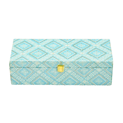 Premium Sky Blue Fabric Finish Empty Gift Box with Lock – 33 × 13.5 × 10 cm | Grownex Packaging | wooden box