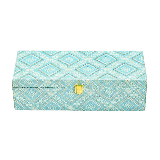 Premium Sky Blue Fabric Finish Empty Gift Box with Lock – 33 × 13.5 × 10 cm | Grownex Packaging | wooden box