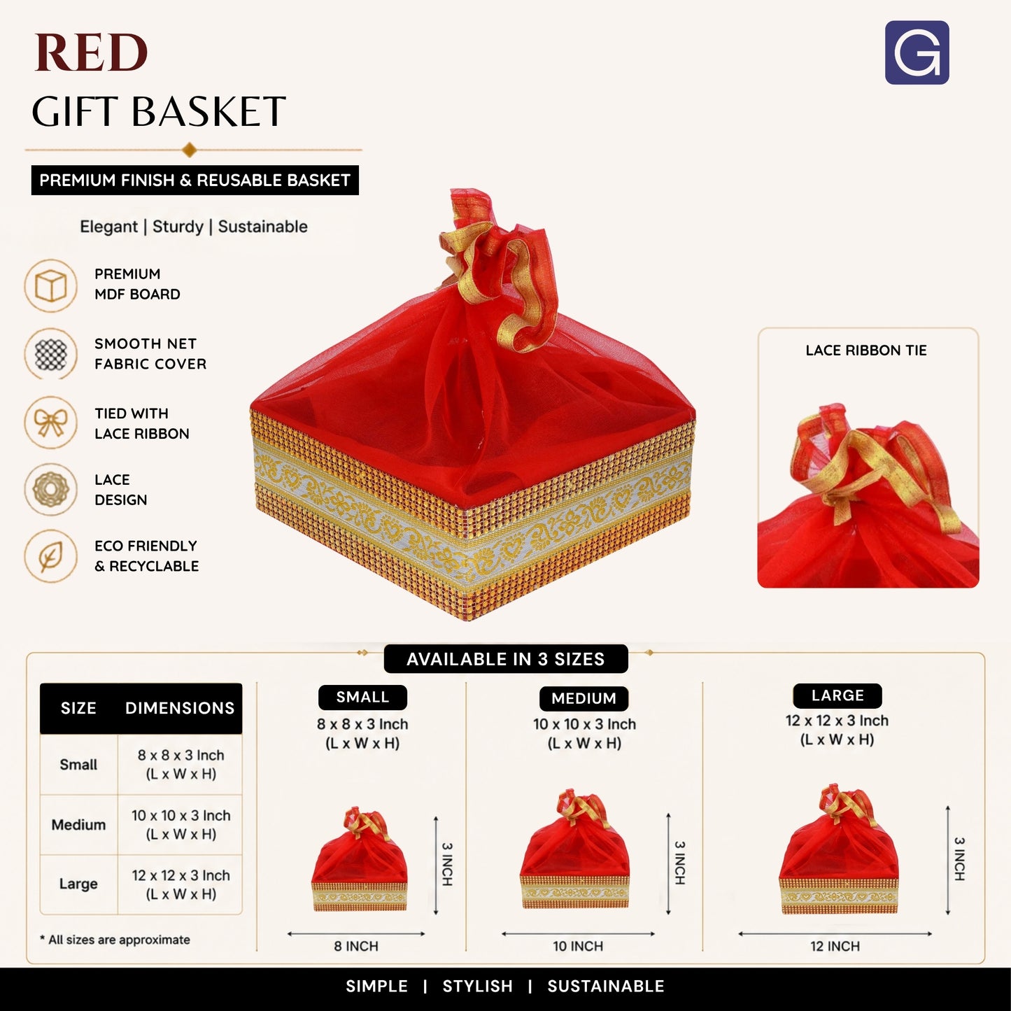 Red Gift Hamper Basket with Lace | Festive & Corporate Gift Packaging