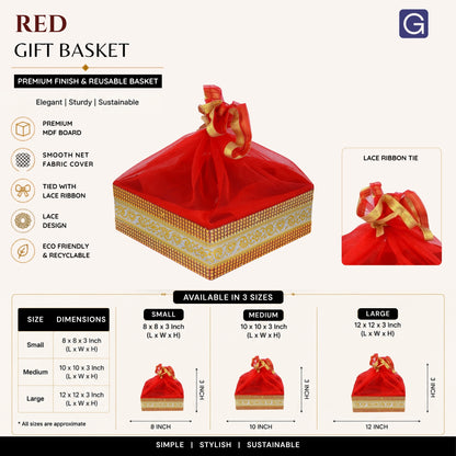Red Gift Hamper Basket with Lace | Festive & Corporate Gift Packaging