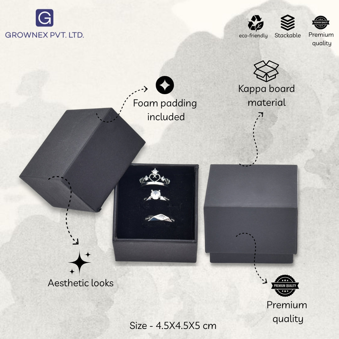 Lid Pattern Ring Box - Black | Grownex Packaging | Jewellery Box