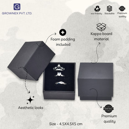 Lid Pattern Ring Box - Black | Grownex Packaging | Jewellery Box