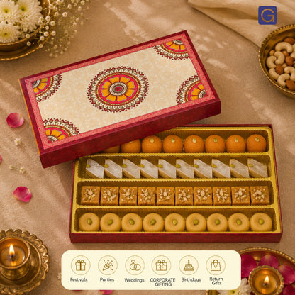 Red Circle Design Sweet Box | 1kg Premium Mithai Packing Box