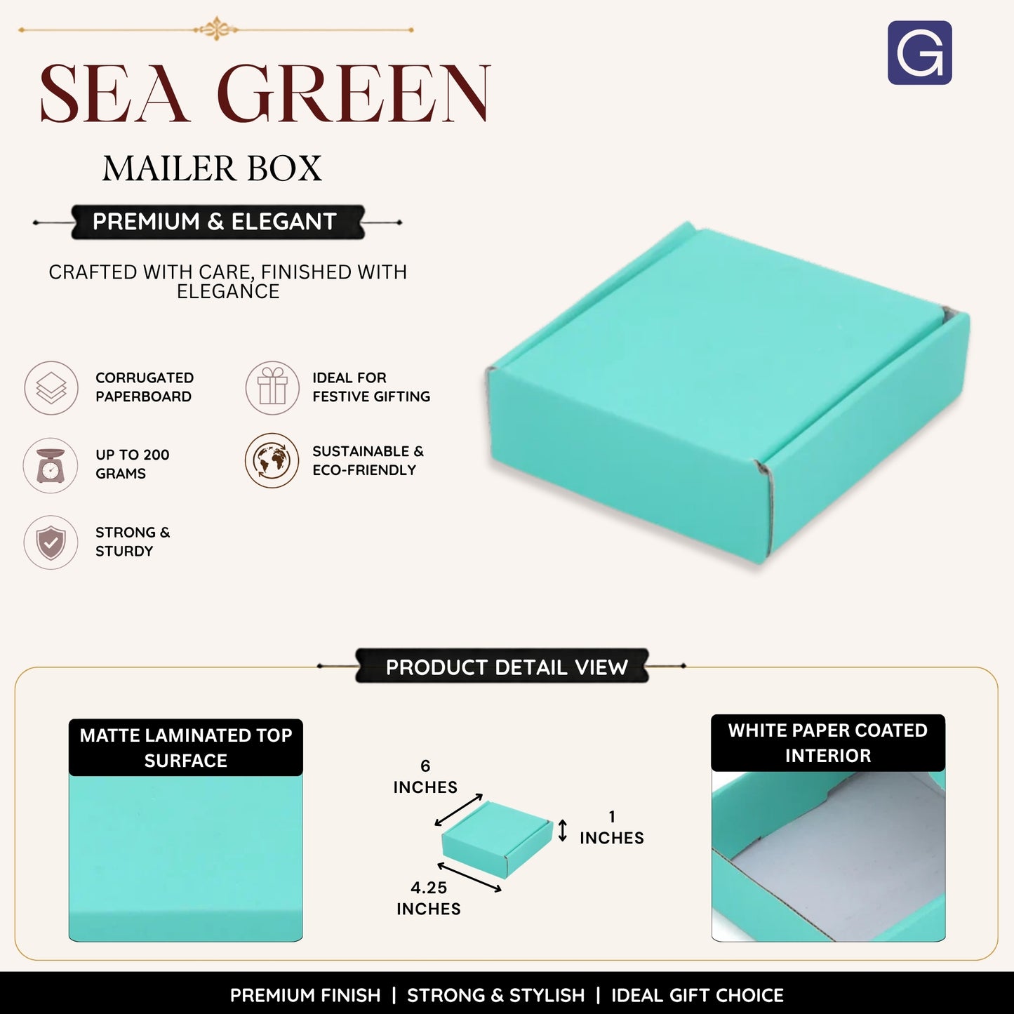 6x4.25x1 Inch Sea Green Mailer Box | Corrugated Packaging Box