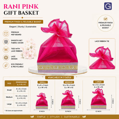Rani Pink MDF Hamper Basket with Lace | Wedding & Return Gift Packaging