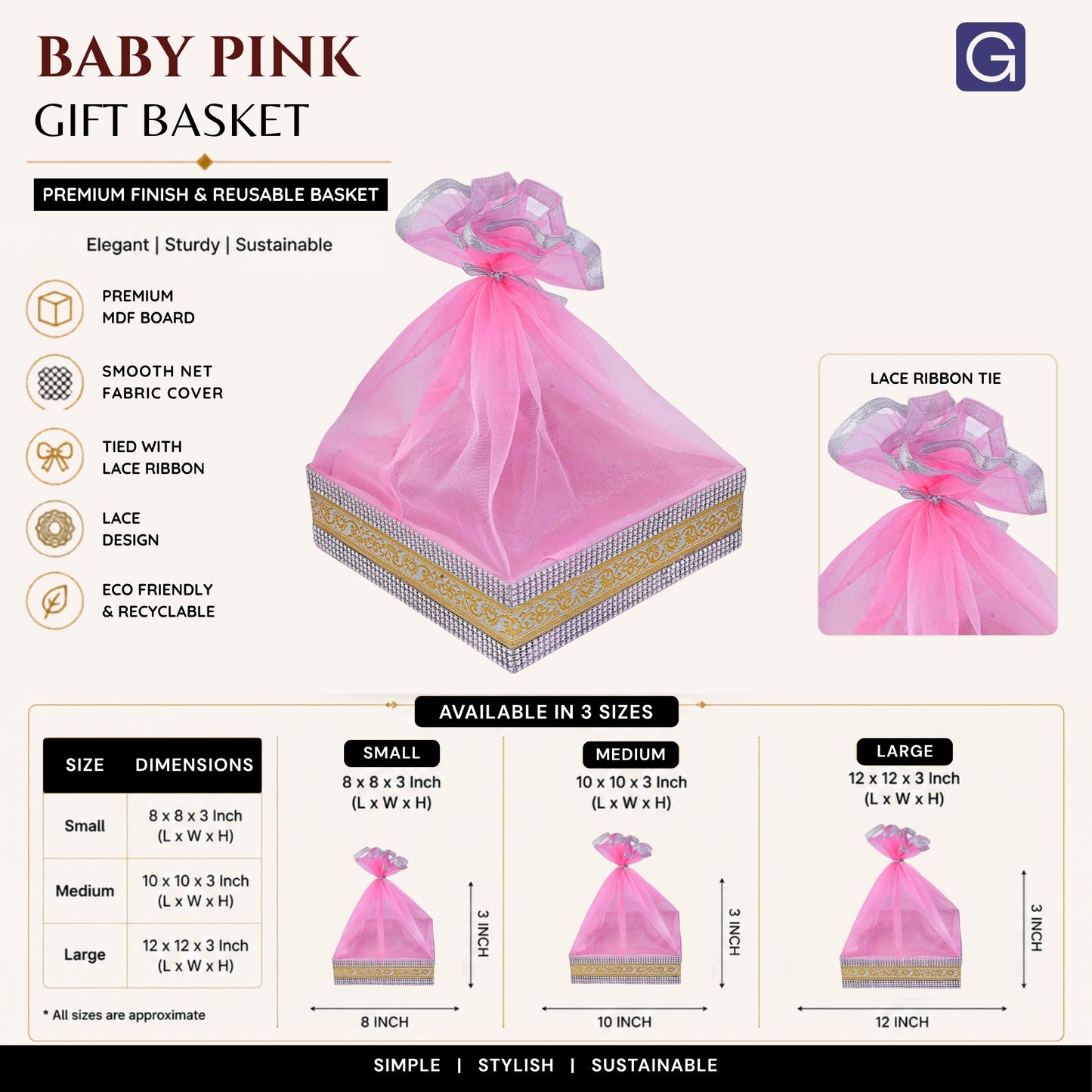 Baby Pink Gift Basket with Lace | Wedding & Return Gift Packaging