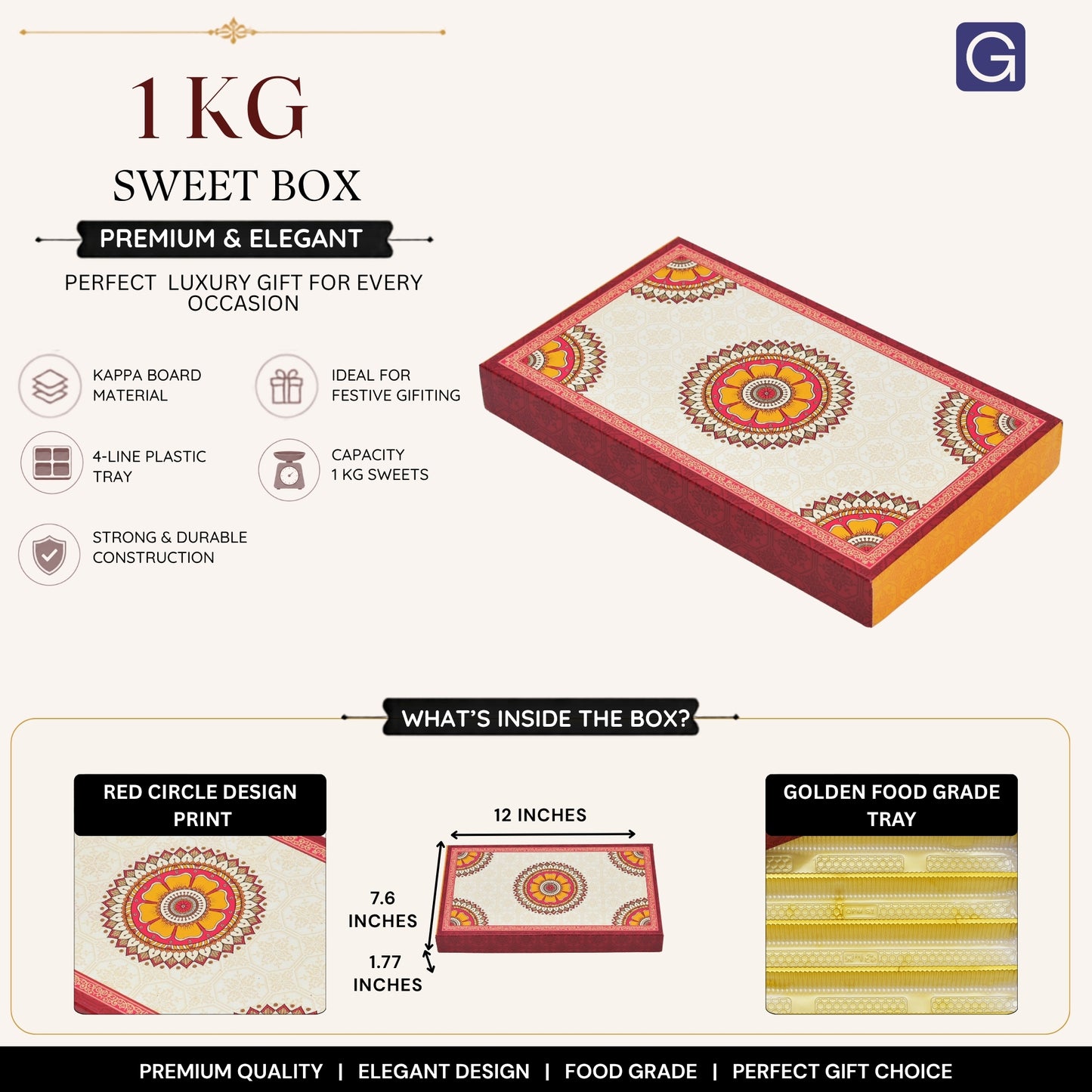 Red Circle Design Sweet Box | 1kg Premium Mithai Packing Box