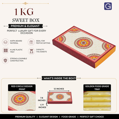 Red Circle Design Sweet Box | 1kg Premium Mithai Packing Box