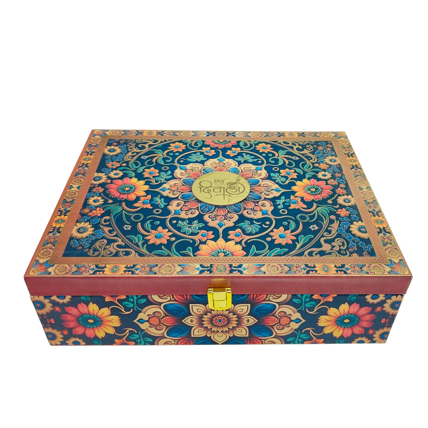 Luxury Shubh Diwali Floral Wooden Gift Box – 6 Jar Premium Dry Fruit & Sweet Hamper | Grownex Packaging | wooden box