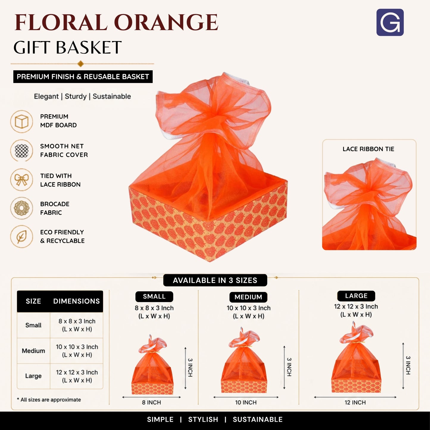 Floral Orange Decorative Hamper Basket | Stylish Shagun Basket