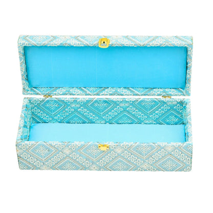 Premium Sky Blue Fabric Finish Empty Gift Box with Lock – 33 × 13.5 × 10 cm | Grownex Packaging | wooden box