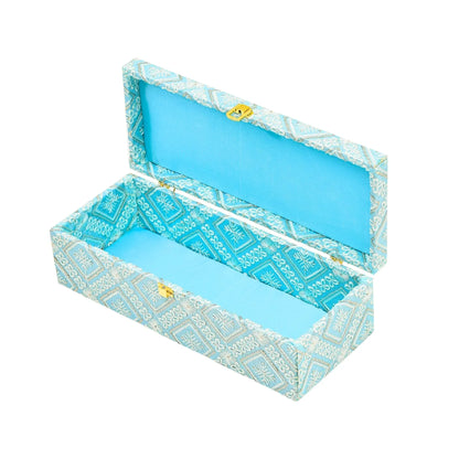 Premium Sky Blue Fabric Finish Empty Gift Box with Lock – 33 × 13.5 × 10 cm | Grownex Packaging | wooden box