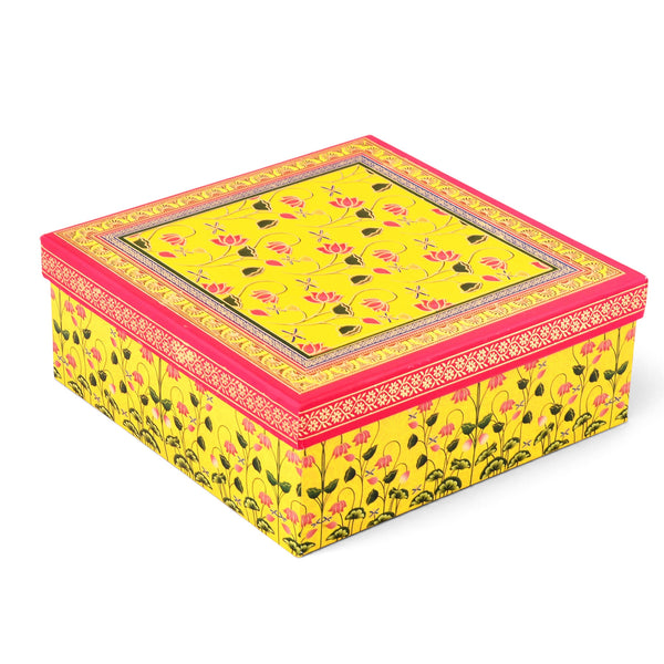 Floral Yellow Laddoo and Sweet Box 4 piece
