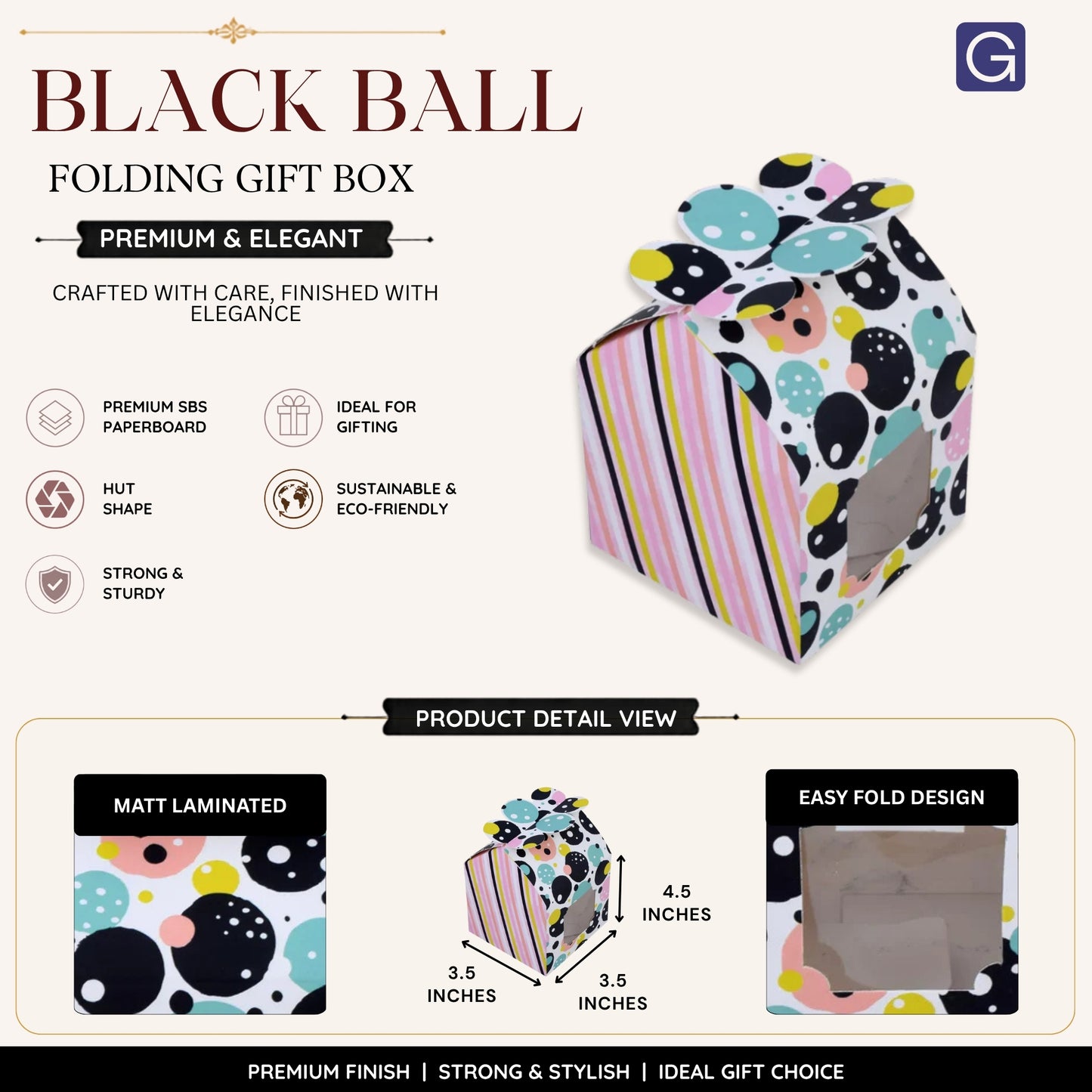 Hut Shape Folding Box | Black Ball Print Premium Gift Box