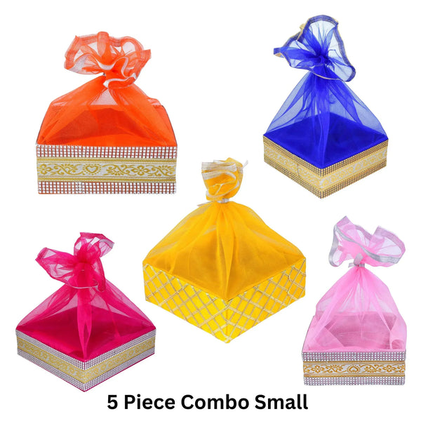5 Piece Combo Small Decorative Sweet Box Set (8x8x3 Inch) | Festive Gift Packing Box for Diwali & Wedding | Grownex Packaging | Basket & Tray