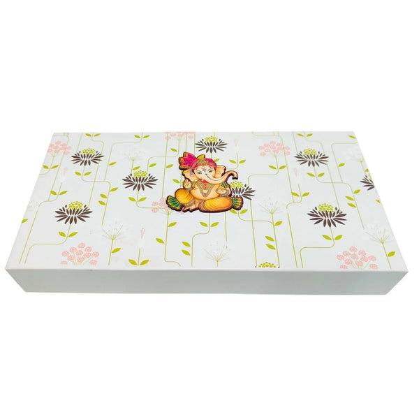 Simple Ganpati Decoration White Floral Sweet Gift Box - Close-up Detail | Grownex Packaging