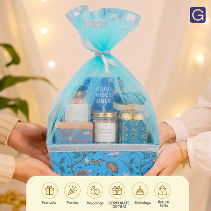 Blue Bird Print Gift Hamper Basket | Wedding & Return Gift Basket