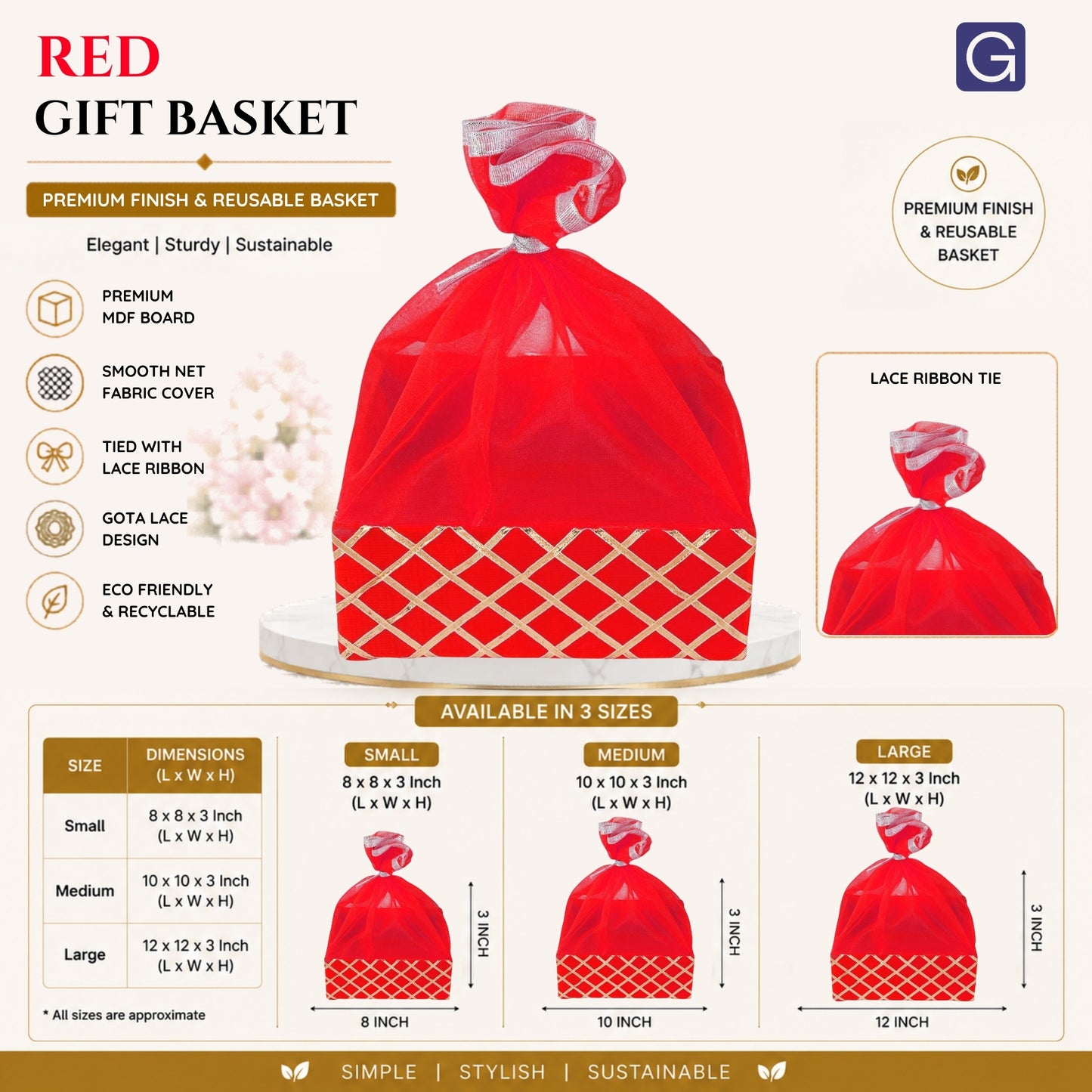 Square Lace Red Gift Basket  | Festive & Return Gift Packaging