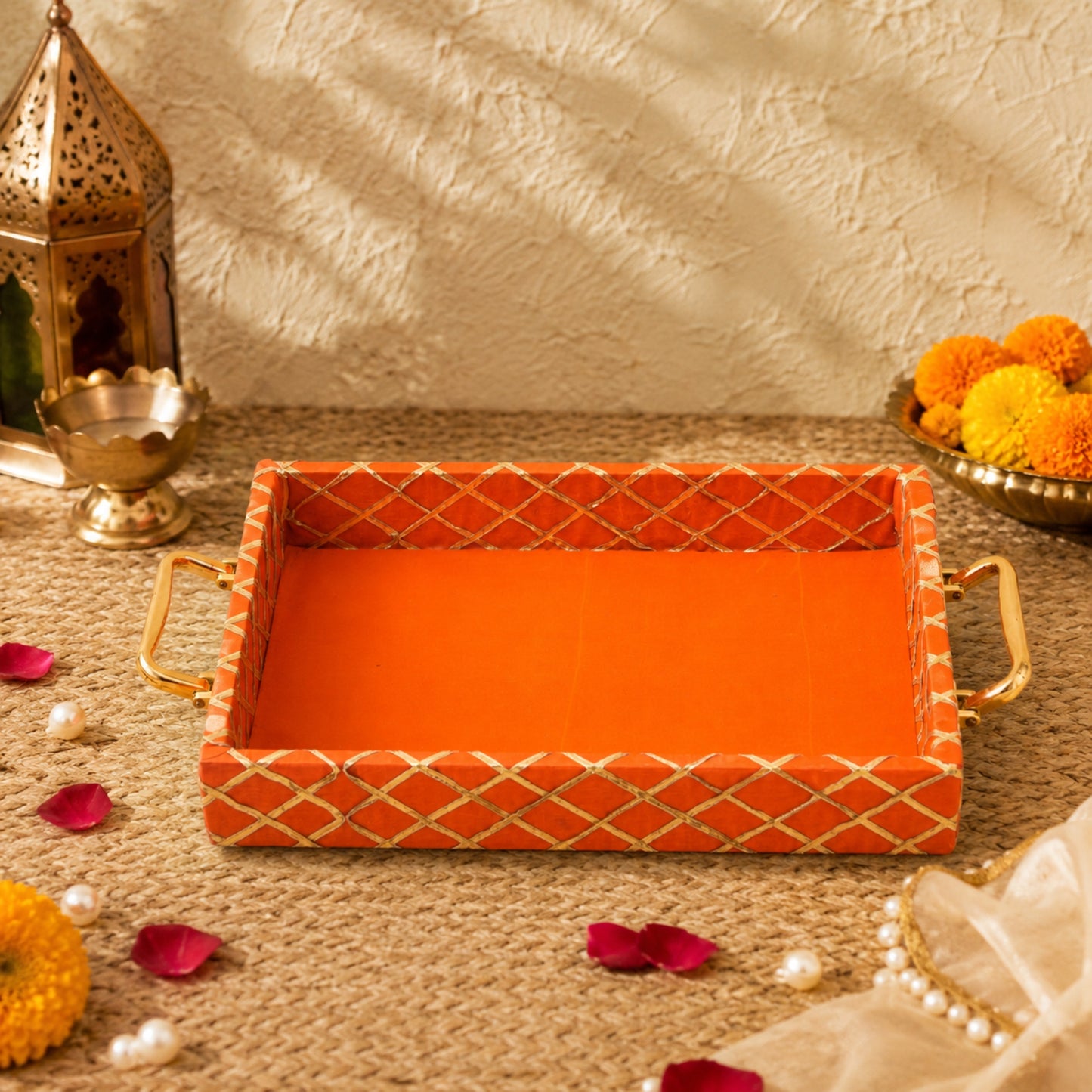 Traditional Orange Square Lace Hamper Tray