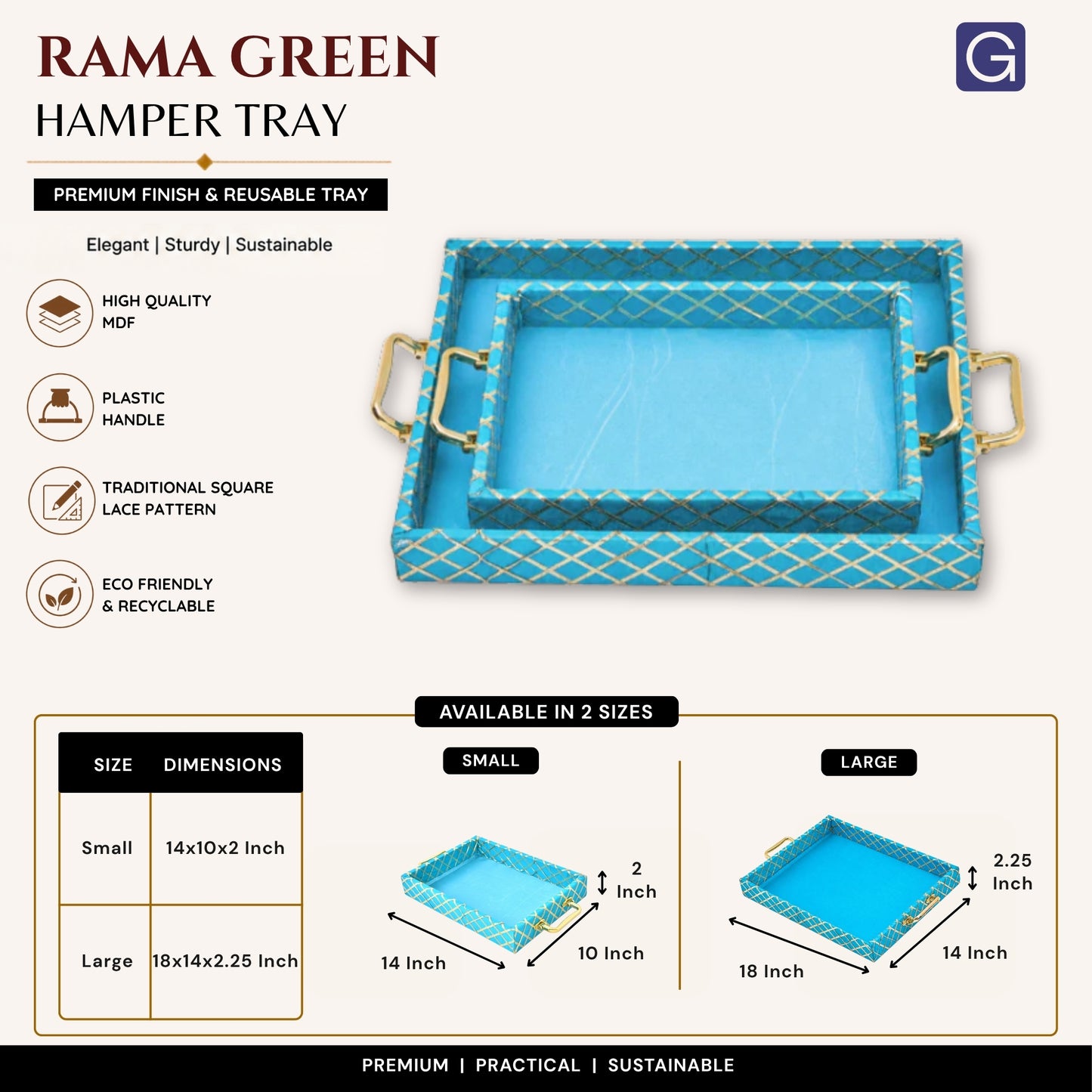 Traditional Rama Green Wooden Square Lace Hamper Tray