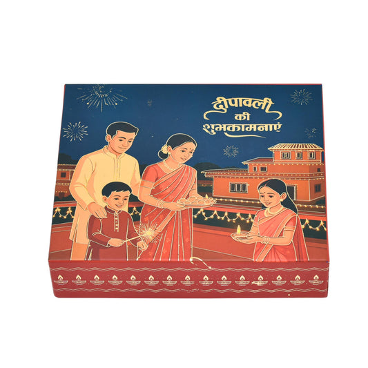 Diwali Family Theme Gold Foil Hamper Gift Box | Grownex Packaging | Hamper Box