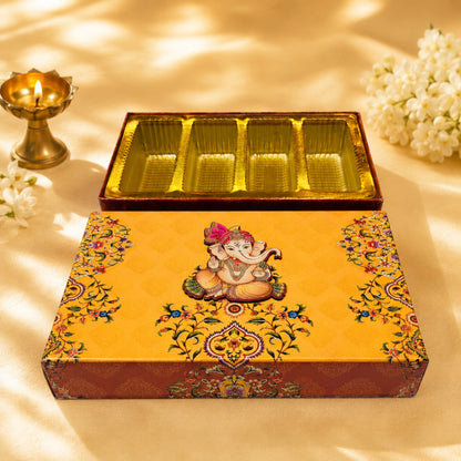 Ganesh Chaturthi Yellow Sweet Box | 4 Compartment Premium Gift Packaging Box