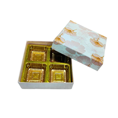 4 Cavity Floral Print Chocolate Box | Food Safe Gift Box 10.2×10.2×3.2 cm | Grownex Packaging | Chocolate Box