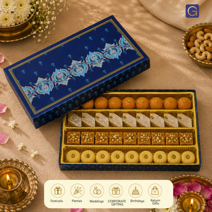 Royal Blue Designer Sweet Box | 1kg Premium Mithai Gift Packaging Box