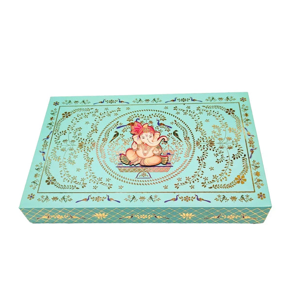 Sea Green Magnetic Foil Ganesh Chaturthi Sweet Gift Box - With Sweets Filled | Grownex Packaging 