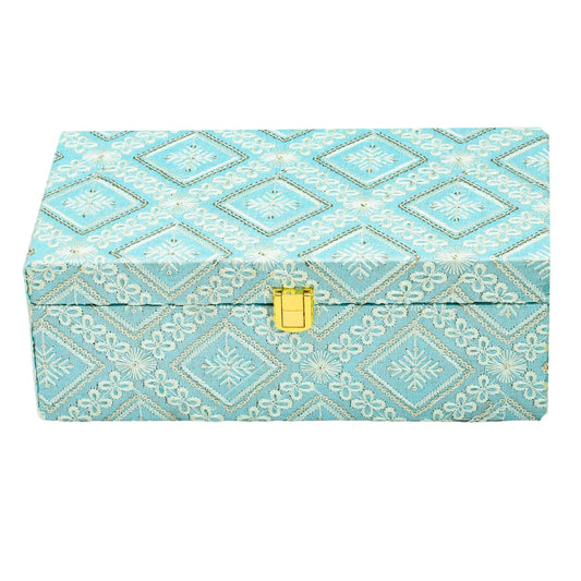 Premium Sky Blue Fabric Finish Empty Gift Box with Lock – 26 × 13 × 10 cm | Grownex Packaging | wooden box