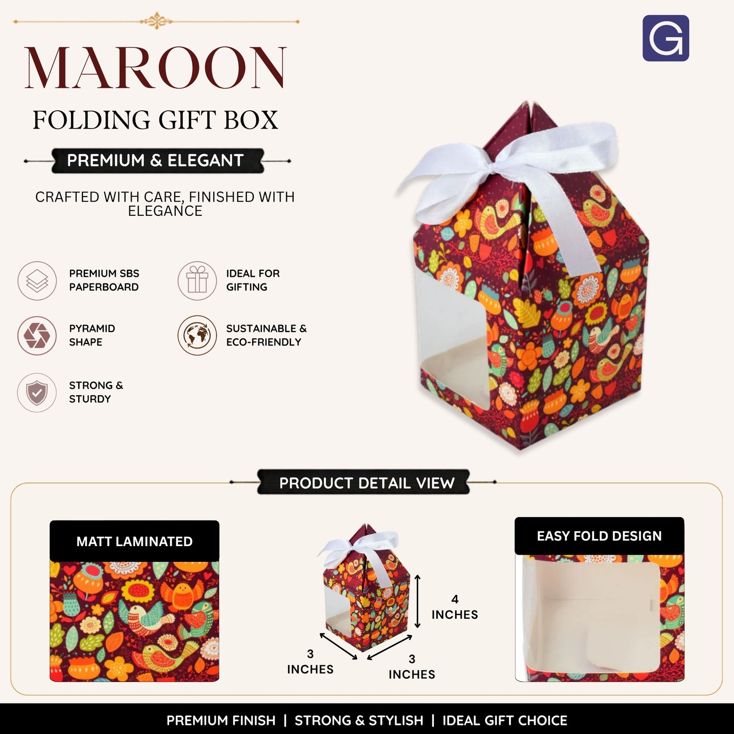 Pyramid Shape Folding Box | Maroon Premium Gift Box