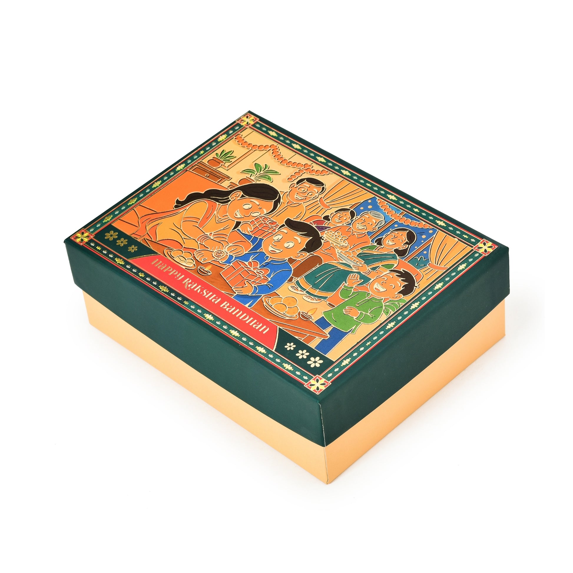 Rakhi Festive Gift Packaging Box - Dark Green (Size - 9.5x7x3 Inches) | Grownex Packaging | Hamper Box